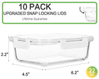 10 Pack,22 oz Glass Food Storage Containers with lids, White