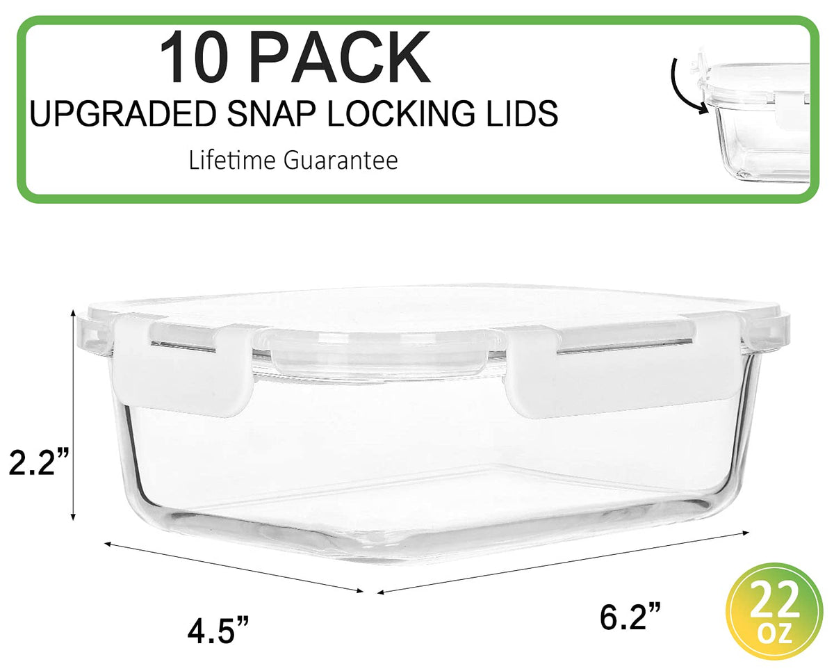 10 Pack,22 oz Glass Food Storage Containers with lids, White