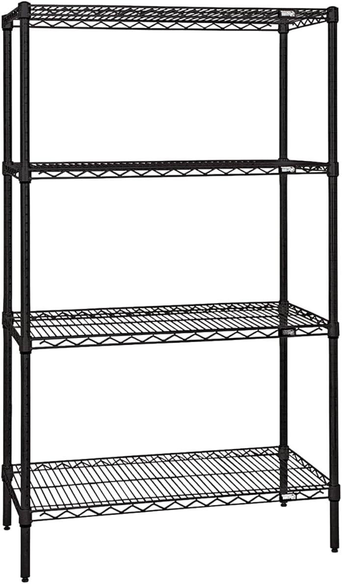 WR54-1424BK 4-Shelf Wire Shelving Unit, NSF-Certified Heavy-Duty Adjustable Rack for Garage, Warehouse & Workshop