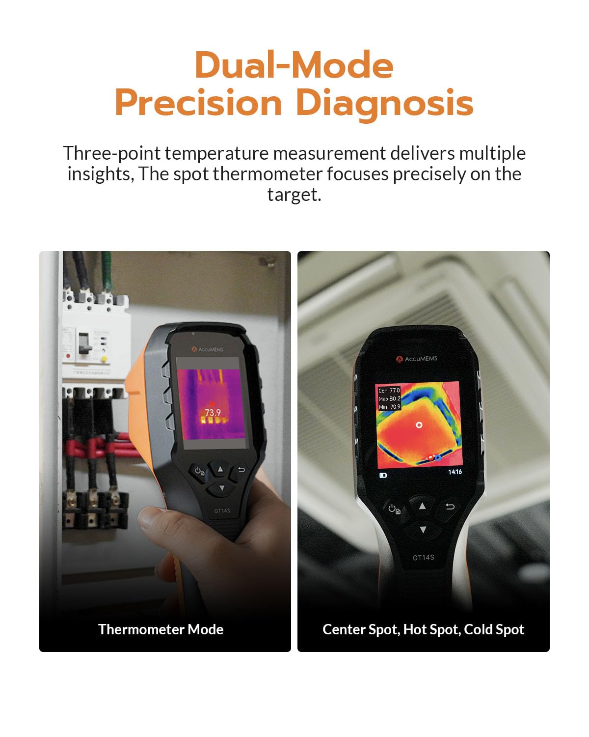 GT14S Thermal Imaging Camera with Edge Enhancement, Thermometer Mode