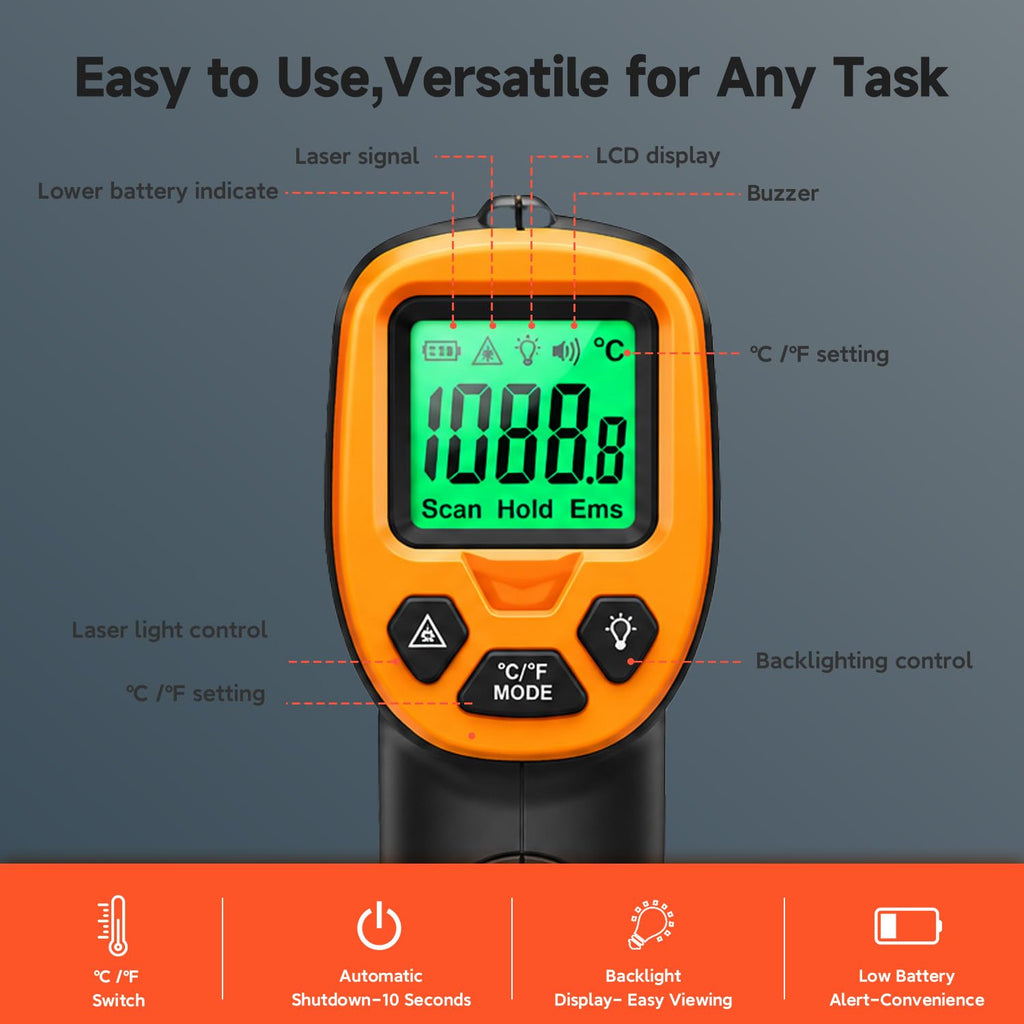Digital Infrared Thermometer Temperature Gun, 12:1