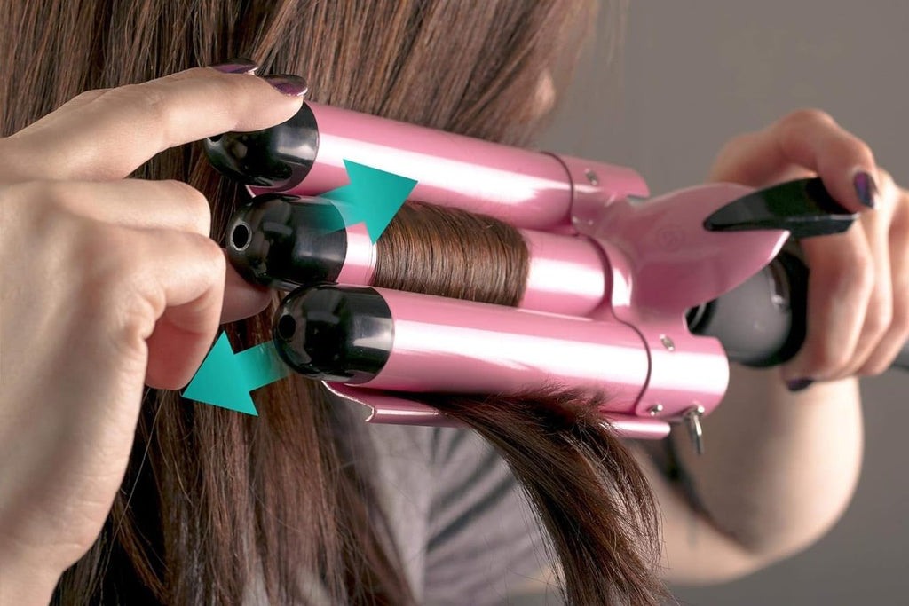 Three Barrel Curling Iron Wand with LCD Temperature Display - 1 Inch Ceramic Tourmaline Triple Barrels, Dual Voltage