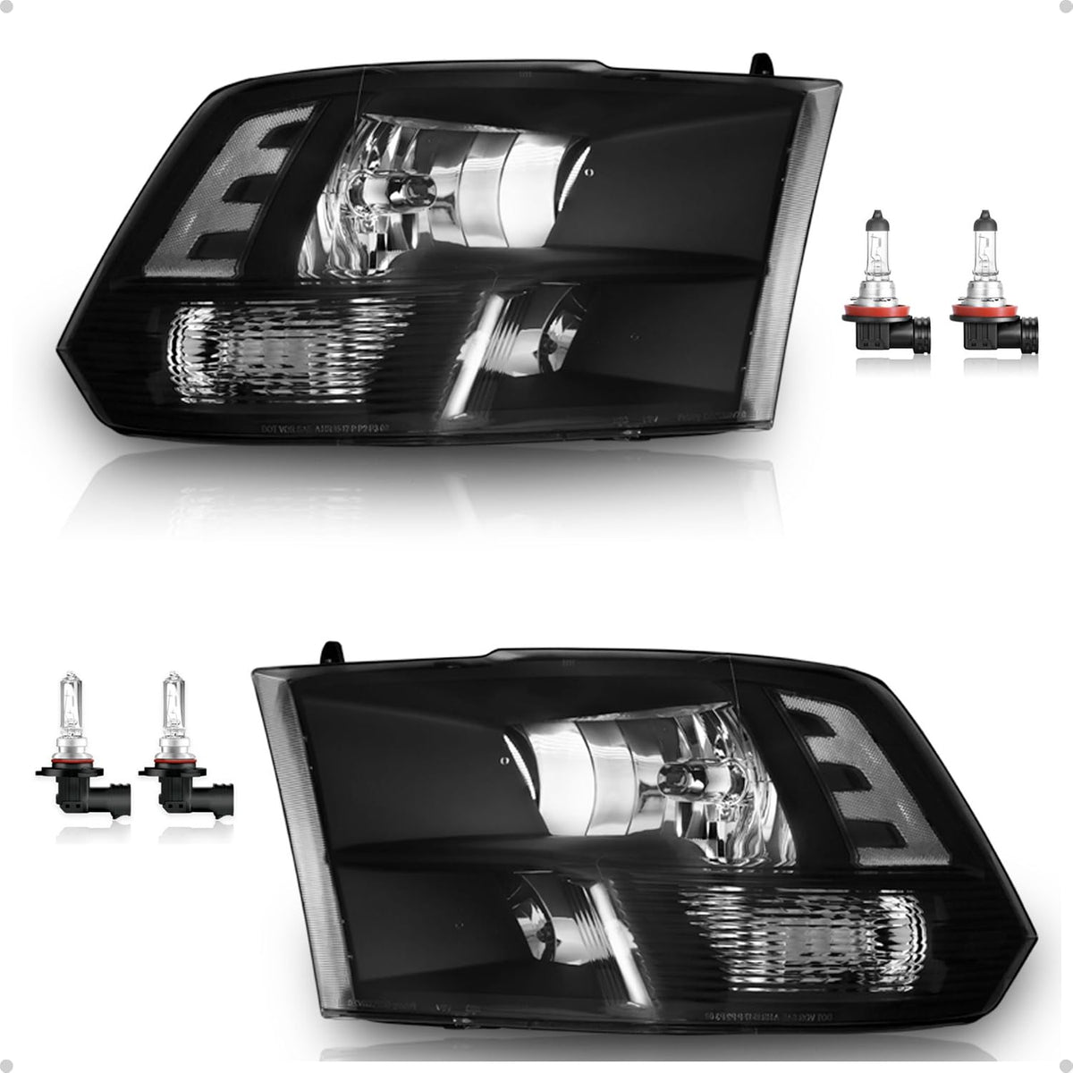 Halogen Headlights W/Bulbs for 2009-2018 Dodge Ram 1500