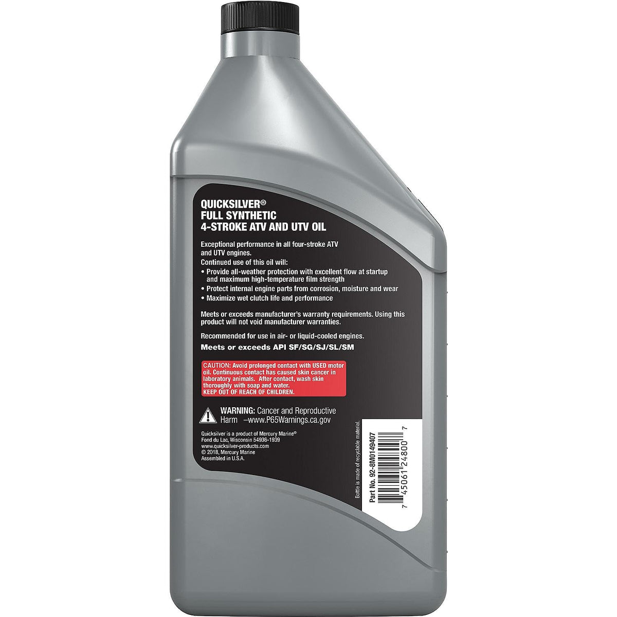Quicksilver 5W-50 Full Synthetic 4-Stroke ATV/UTV Engine Oil, 1 Quart