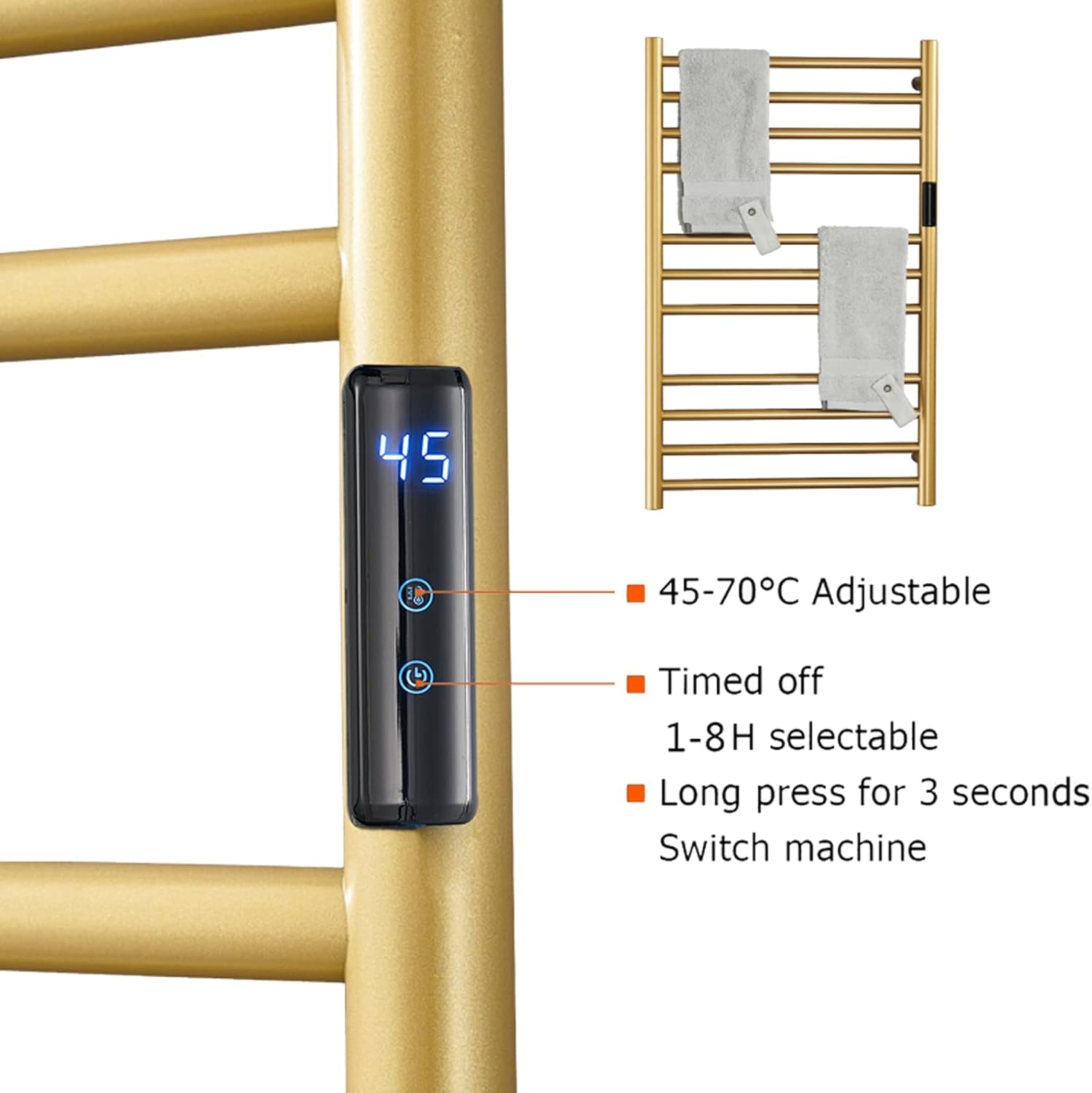 Electric Towel Warmers Radiator with Timer Gold, 140W Wall-Mounted & Freestanding Heated Towel Drying Rack with 11