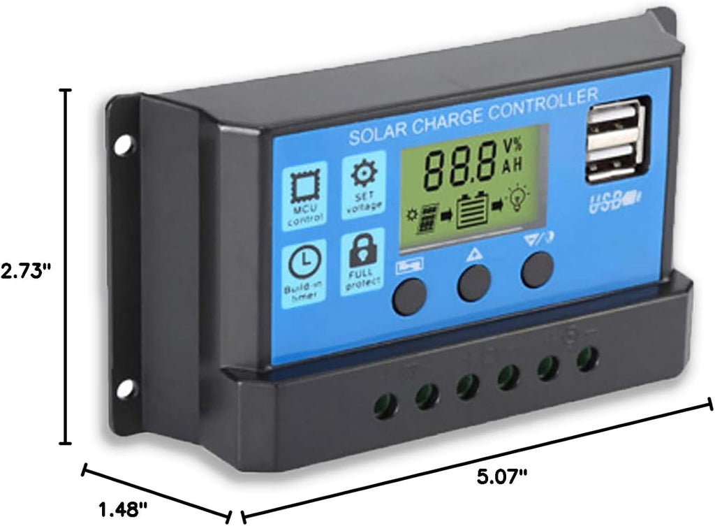 20A Solar Charge Controller, Solar Panel Charge Controller Intelligent Regulator with Dual USB Port 12V/24V,PWM Auto