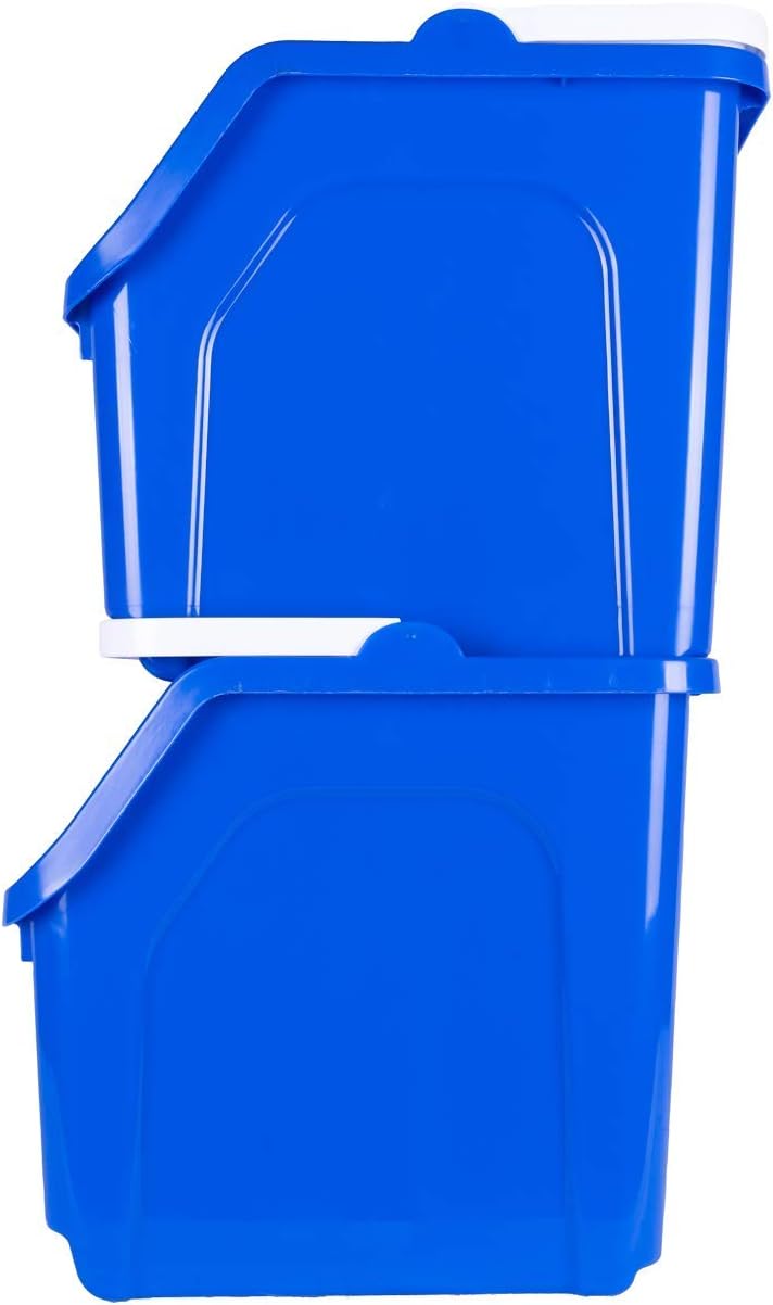 ! 6 Gallon Stackable Recycling Bin Container in Blue, Eco-Friendly BPA-Free Handy Recycler with Handle, 2-Pack