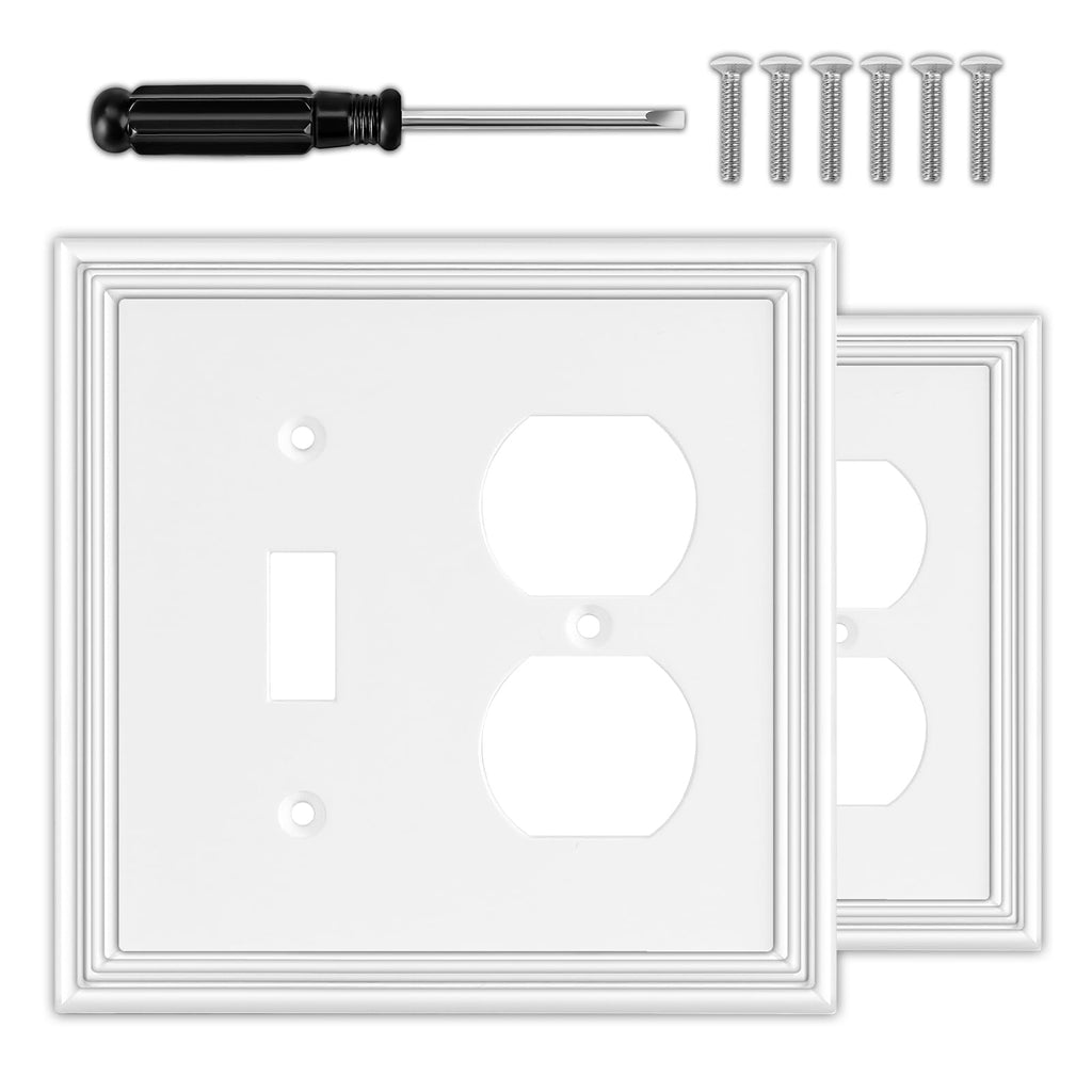 OKAYZIP White Decorative Combination 2 Gang Toggle/Outlet Covers Wall Plate
