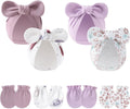 4PCS Newborn Baby Hospital Hats Beanie Bow Infant Caps Cotton Preemie Hats No Scratch Mittens Set for 0-1 Years Old