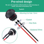 Twidec/6Pcs 12mm Momentary Push Button Switch 1/2" Mounting Hole On Off Mini Round Waterproof Black with Pre-soldered Wires PBS-33B-BK-X