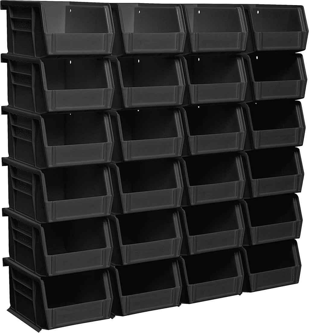 30210 AkroBins Plastic Storage Bins, 5"x4"x3", Black, 24-Pack | Space-Saving Stackable Bins for Garage, Pantry, Craft