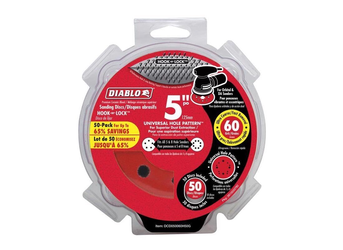 Diablo Hook and Lock ROS Sanding Discs - 5", 60 Grit, Coarse, 50-Pack
