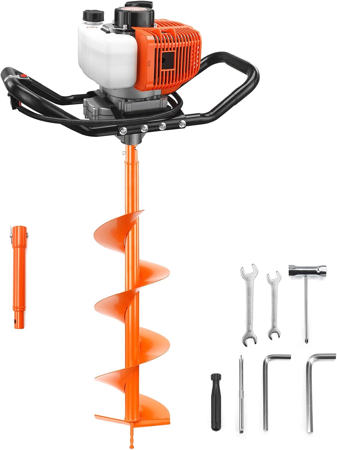 63CC Post Hole Digger Gas Powered, 2-Stroke Earth Auger with 8" Auger Bit & 8" Extension Bar, Heavy Duty Ice Auger &