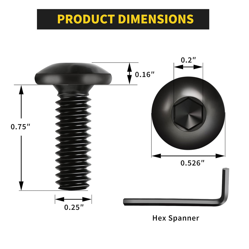 Socket Cap Machine Screws 1/4 x 3/4 24PC, Button Head Hex Socket
