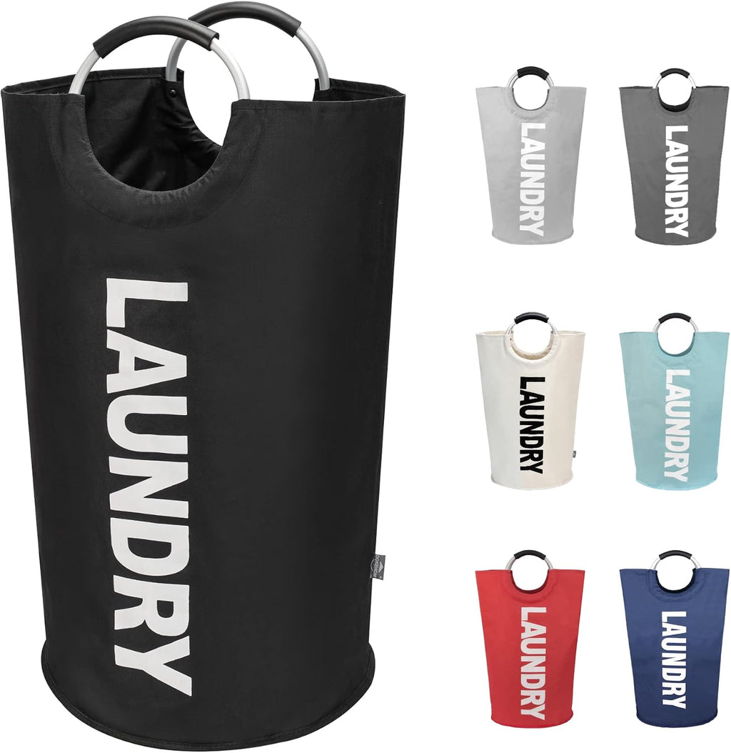 90L Large Laundry Basket Bag, Collapsible Tall Hamper, Black | Freestanding tall washing bin & foldable laundry bag.