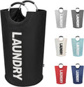 90L Large Laundry Basket Bag, Collapsible Tall Hamper, Black | Freestanding tall washing bin & foldable laundry bag.