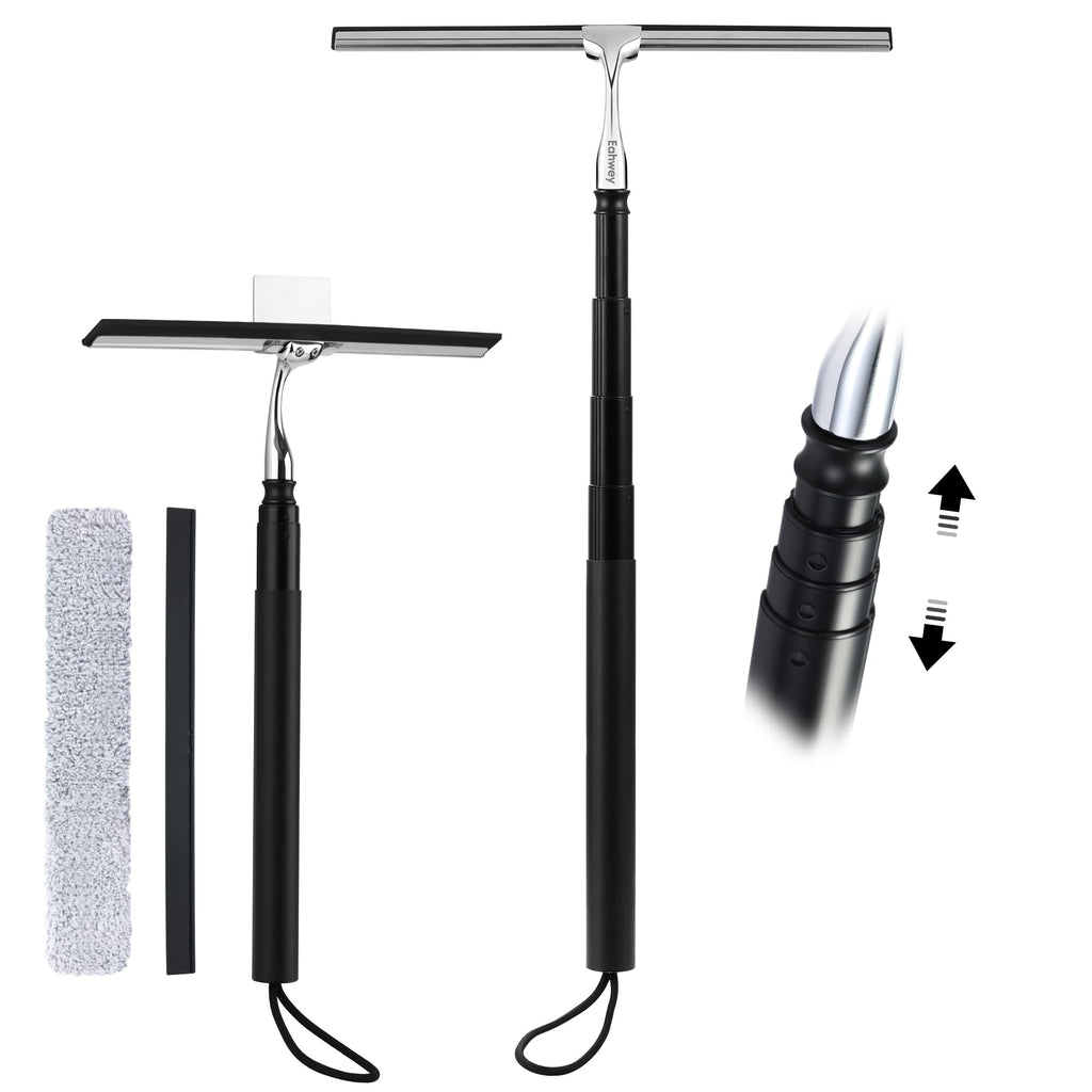12-51’’ Telescopic Window Squeegee for High Windows, 2-in-1 Window Cleaning Kit with Extra Silicone Blade & Hook