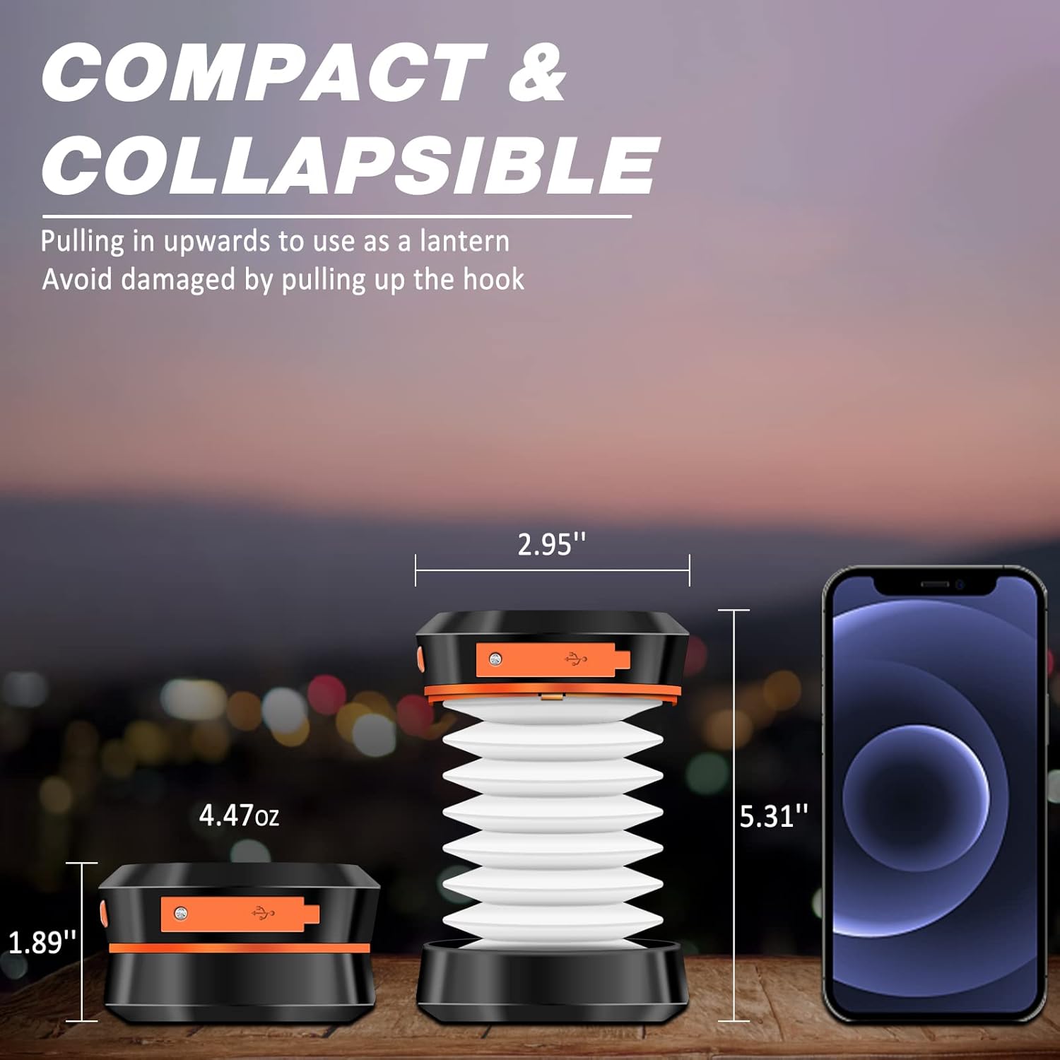 2-Pack Folding Solar Camping Lantern Flashlights, DIBMS Mini Collapsible USB Rechargeable Waterproof Hanging Light