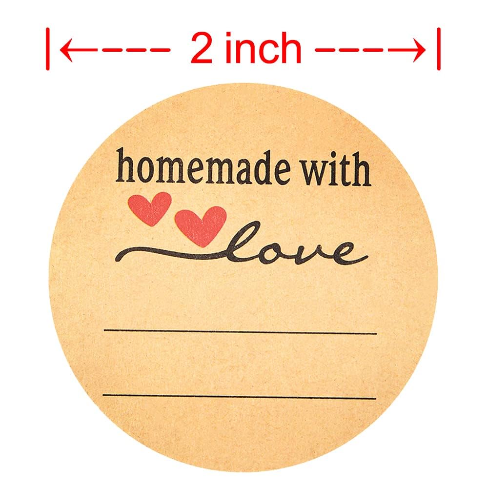 2 Inch Homemade with Love Stickers, 500 Pcs Kraft Label Stickers with Lines