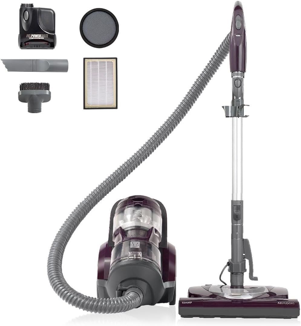 Friendly Lightweight Bagless Compact Canister Vacuum | 2-Motor System, Pet PowerMate, HEPA Filter & Telescoping Wand