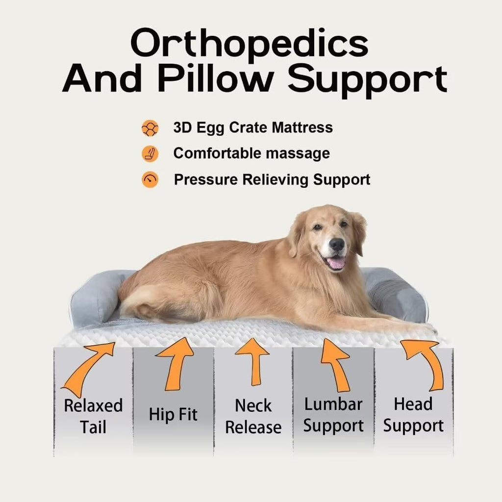 Large Dog Bed Orthopedic Washable - Beds Bolster - Medium XL XLarge Big Dogs - Memory Foam Couch Sofa - Waterproof