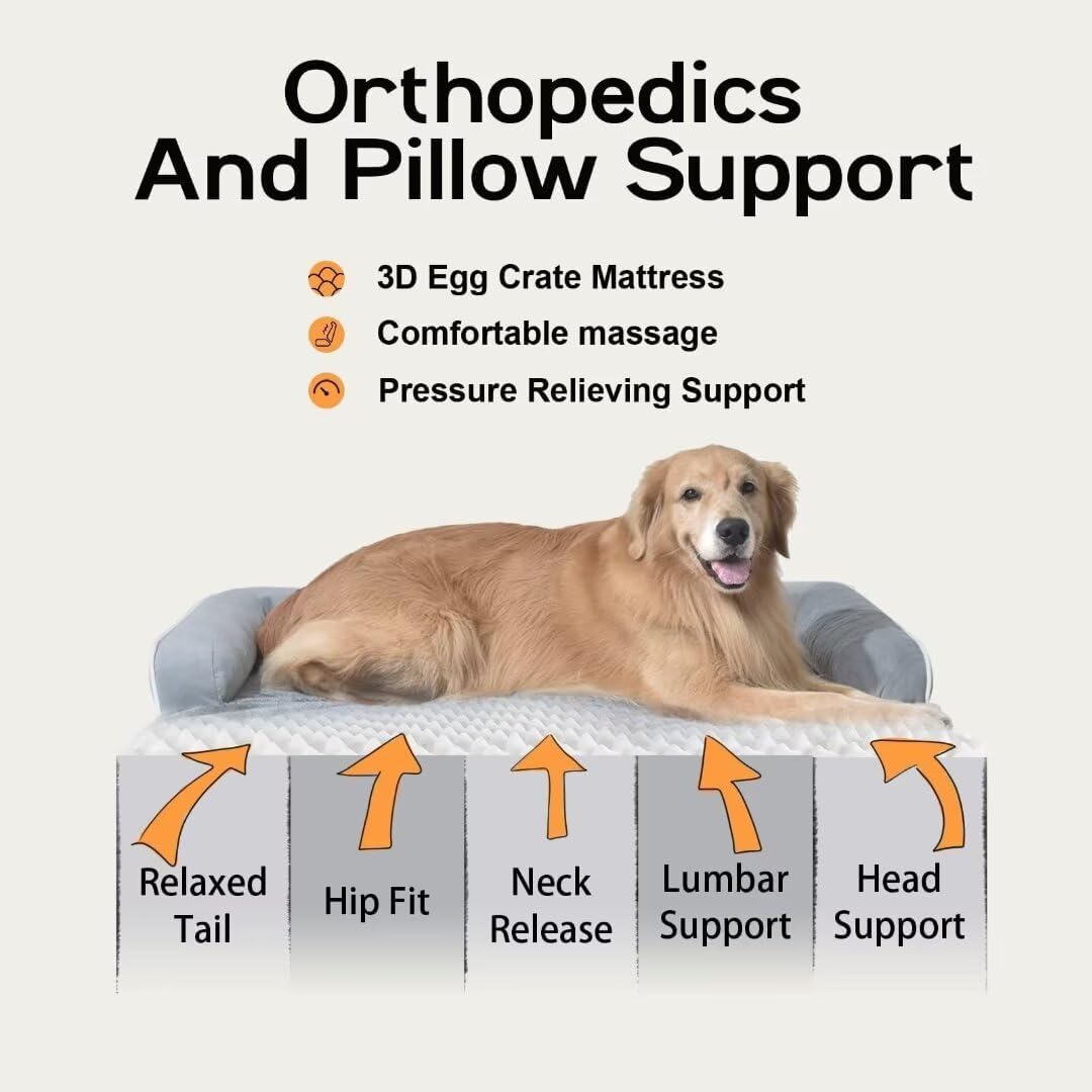 Large Dog Bed Orthopedic Washable - Beds Bolster - Medium XL XLarge Big Dogs - Memory Foam Couch Sofa - Waterproof