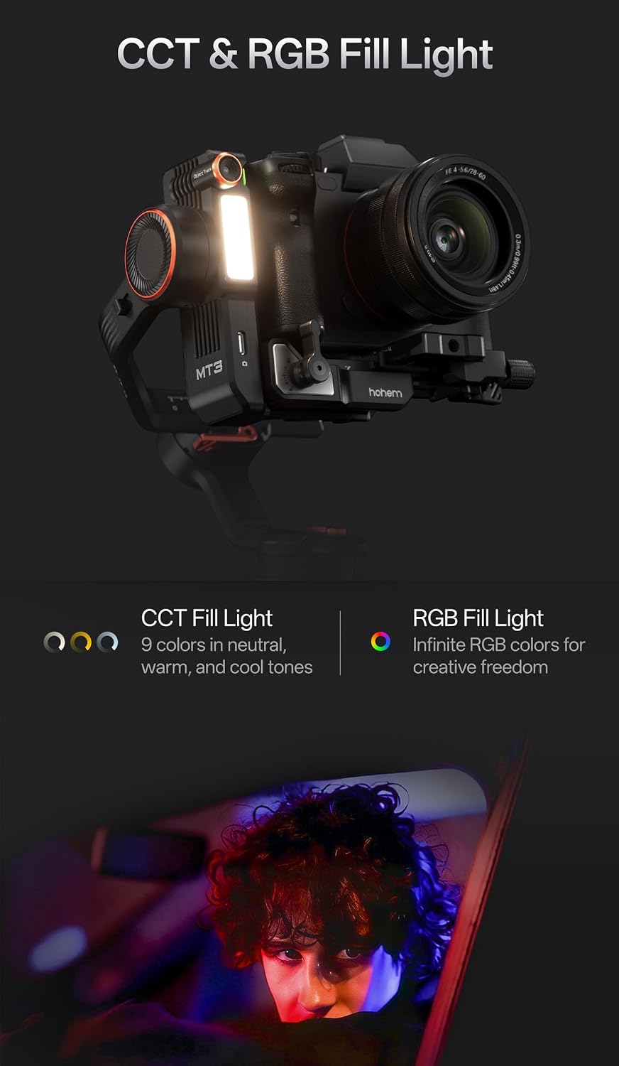 iSteady MT3 Gimbal Stabilizer for Camera Compact Mirrorless/Action Cams/Smartphone, Built-in AI Tracker CCT RGB