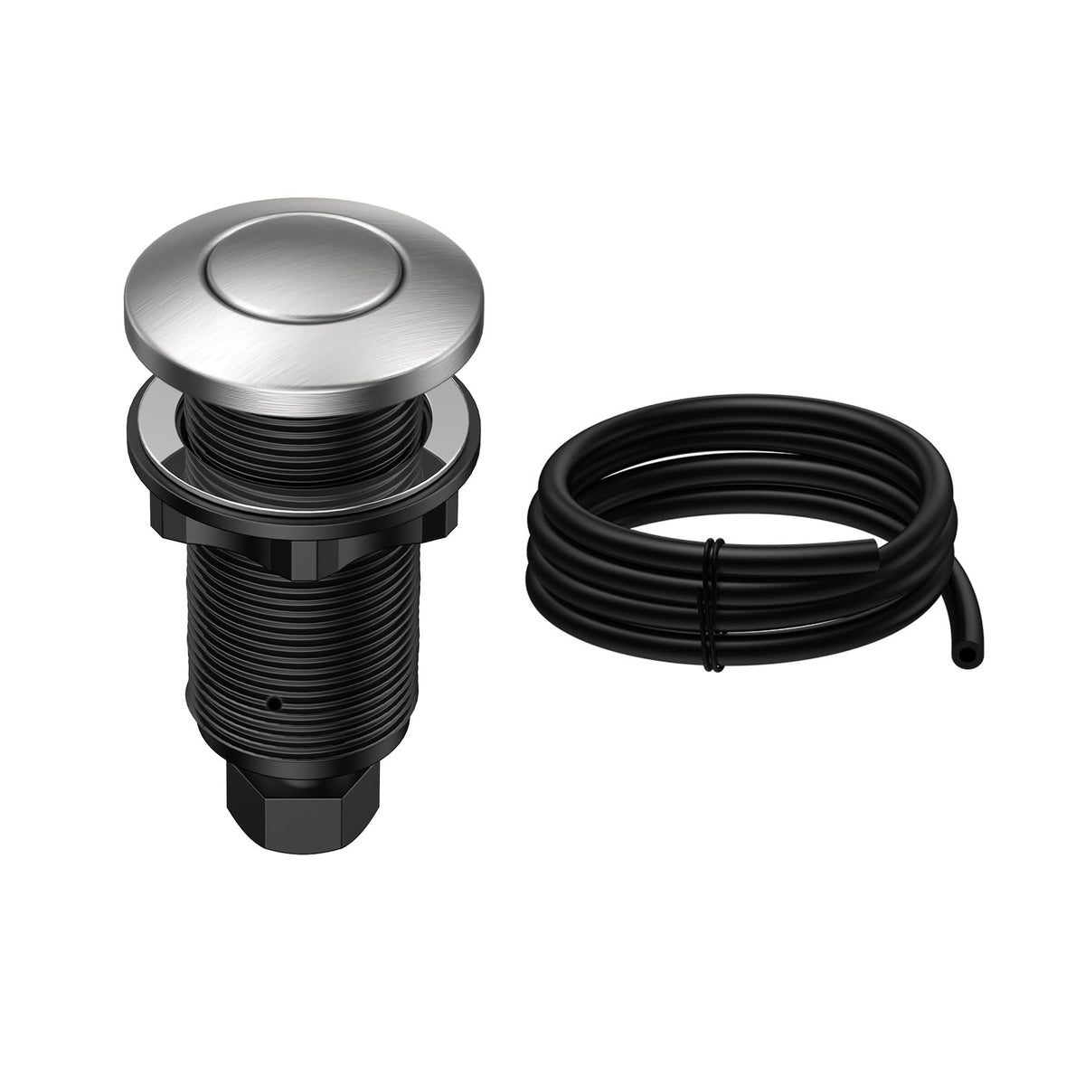 ANWOLL Air Activated Sinktop Switch Push Button for Garbage Disposal, Stainless Steel Brushed/with Air Hose, Long Brass Cover