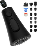 Universal Kitchen Faucet Head Replacement, 3 Modes, 15 Adapter Kit, Black