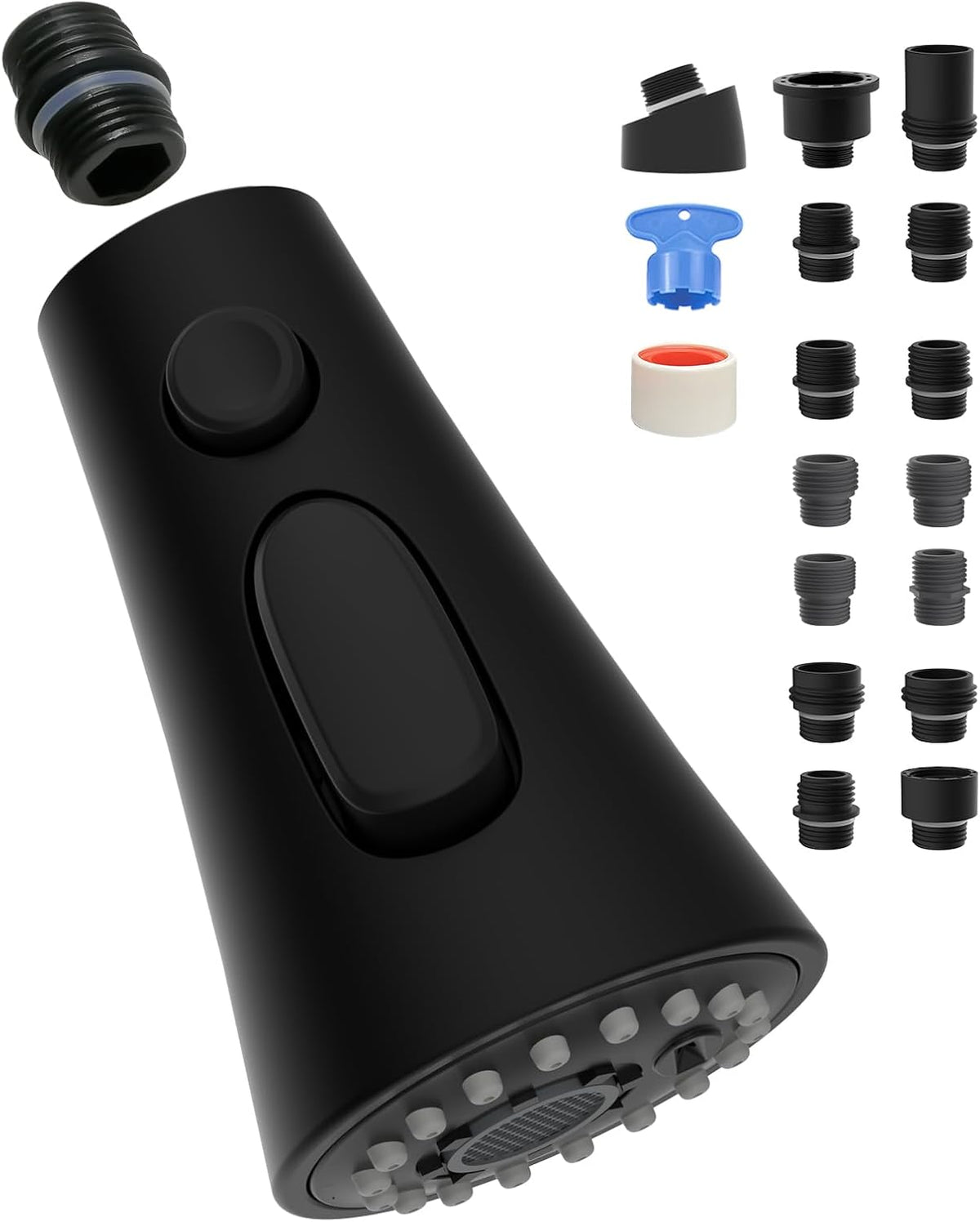 Universal Kitchen Faucet Head Replacement, 3 Modes, 15 Adapter Kit, Black