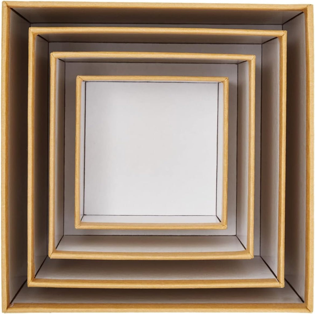 Square Nesting Boxes With Lids - Kraft Brown, Paperboard, 4-Pack, 6.5-3.5 In - Cardboard Nesting Gift Boxes for