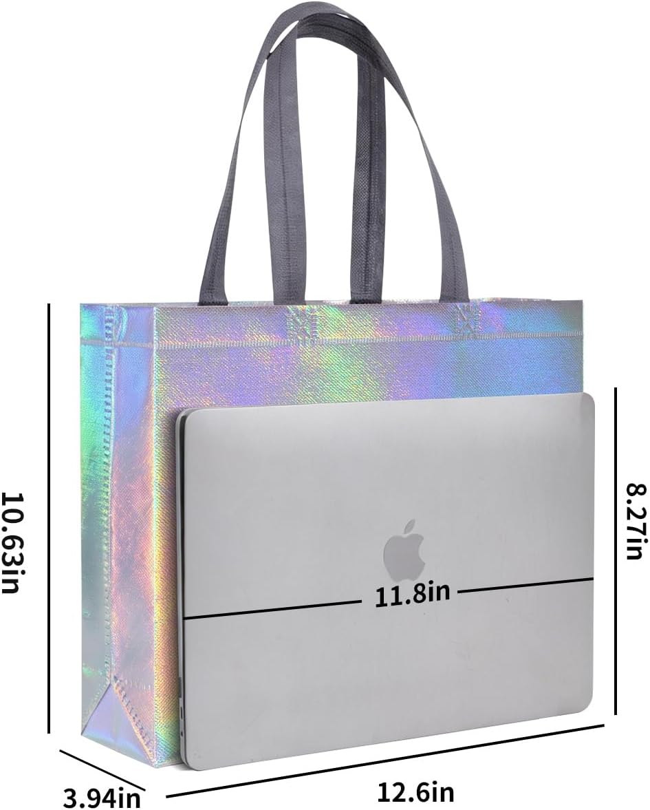 Glossy Iridescent Gift Bags with Handle, Non-woven, Reusable, Sturdy Base, 20-Pack, for Birthday, Wedding, Easter