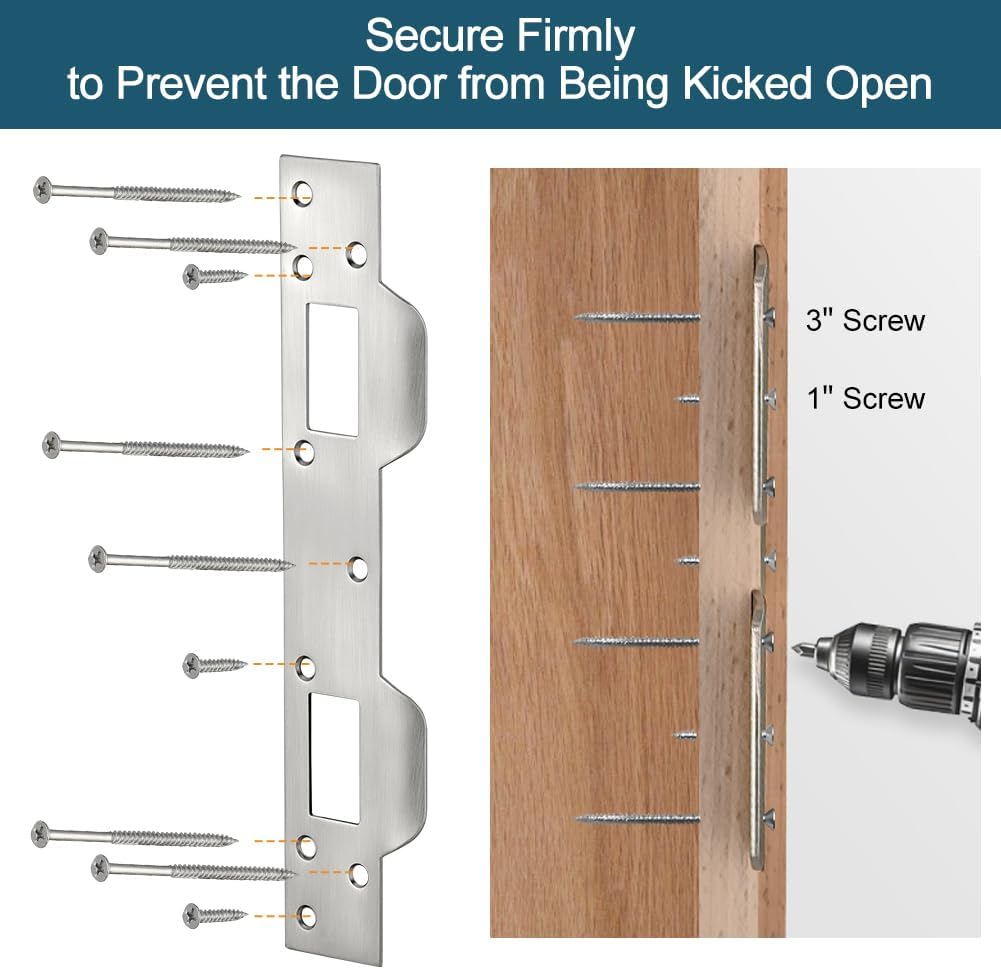 Door Strike Plate Double Holes, with Reinforced Torx Screws & Bit | Heavy-Duty Hardened Steel, Satin Nickel, 2-in-1