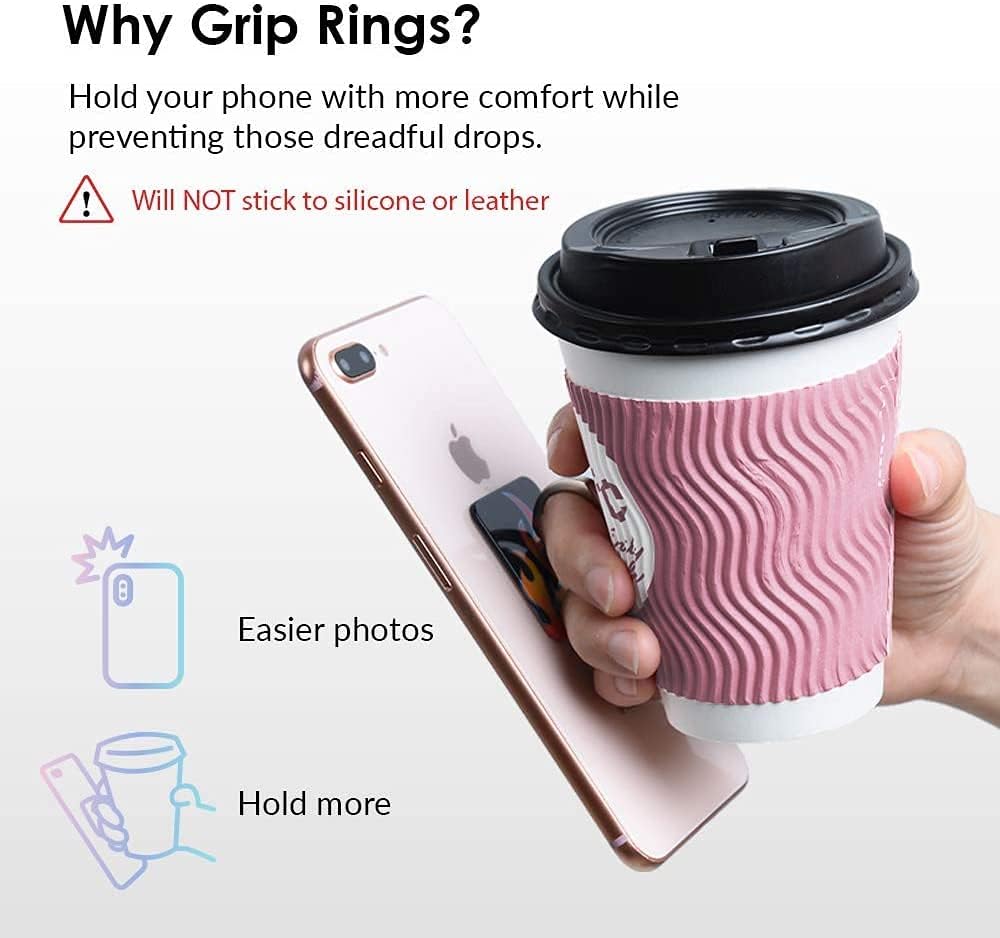 Cell Phone Ring Holder - Finger Ring & Stand - Improves Phone Grip Compatible with iPhone, Galaxy, Most Smartphones