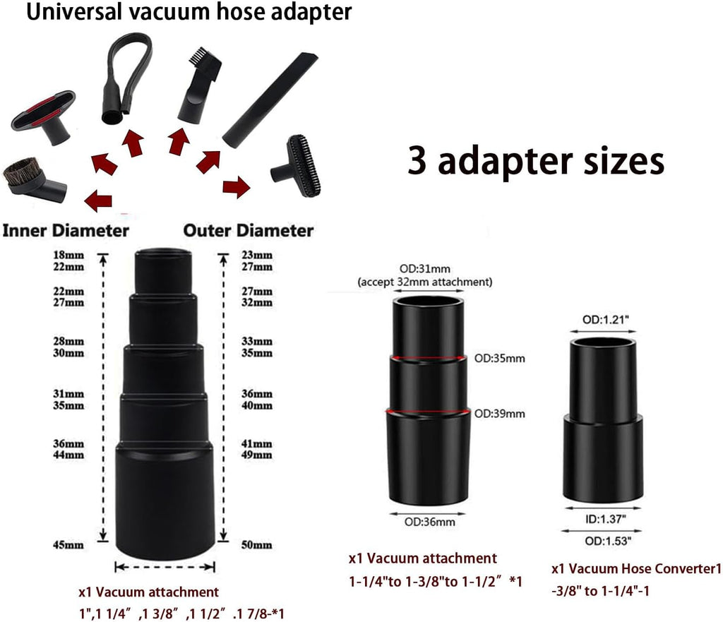 Universal Vacuum Attachments Kit -Shop Vac Attachments1 7/8" to 1 1/4" Vacuum Attachments Cleaners Accessories for