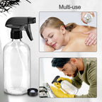 Glass Spray Bottles, 16oz Refillable Containers, Empty Boston Round Bottles with Labels & Adjustable Nozzle for