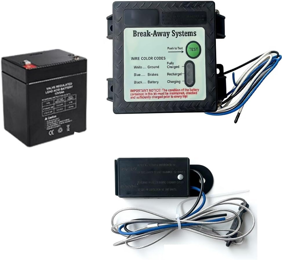 12V Trailer Breakaway Kit with LED Test Light - Electric Break Away System, Universal Waterproof Trailer Brake