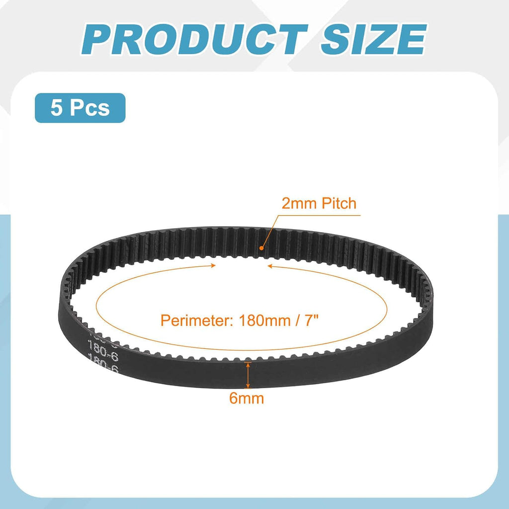 MECCANIXITY 180mm GT-2 Timing Belt 6mm Width 2mm Pitch Black 5pcs