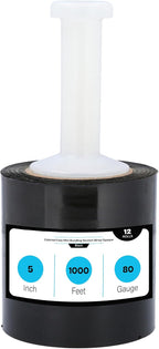 Black Stretch Wrap, 12 Pack, 5 Inch, 1000 Feet/Roll