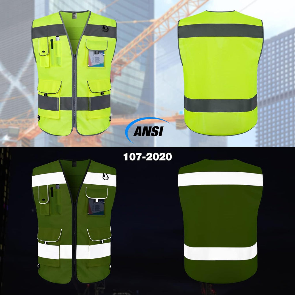 Hi Vis Vest 9 Pockets High Visibility Reflective Safety Vest for Men Women, Safety Construction Vest with Reflective