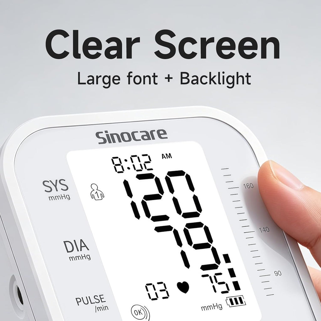 Upper Arm Blood Pressure Monitor, Automatic Digital BP Machine with 3-Color Backlit Display, 2 Users × 99 Memories