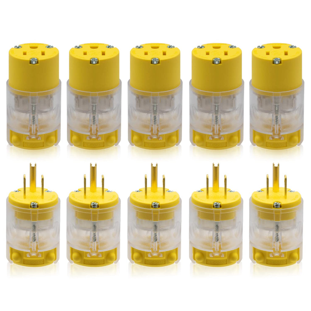Lighted Straight Blade Electrical Plug and Connector Set 15 Amp 125 Volt NEMA 5-15P NEMA 5-15R 2 Pole 3 Wire