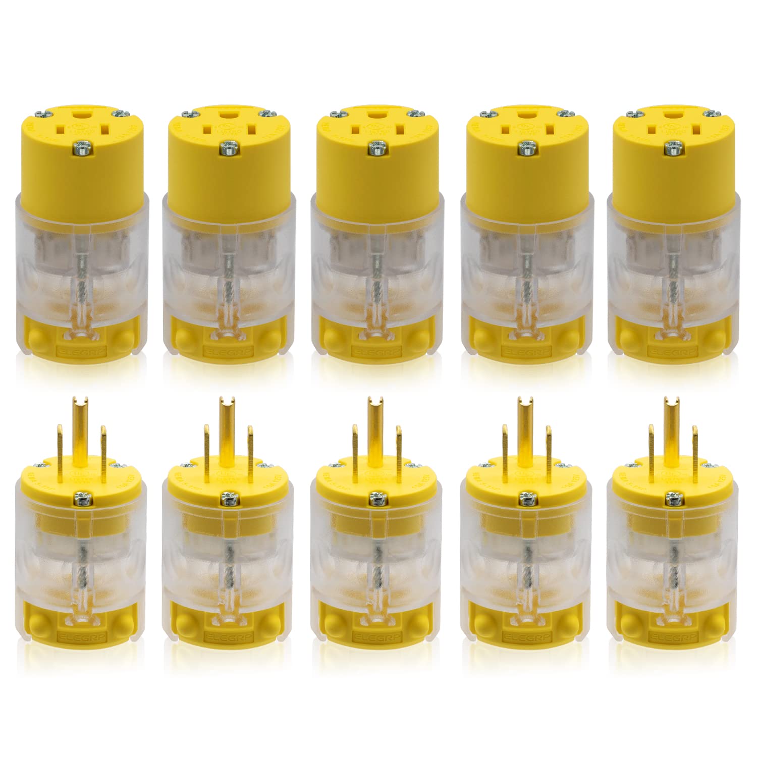 Lighted Straight Blade Electrical Plug and Connector Set 15 Amp 125 Volt NEMA 5-15P NEMA 5-15R 2 Pole 3 Wire