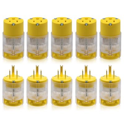 Lighted Straight Blade Electrical Plug and Connector Set 15 Amp 125 Volt NEMA 5-15P NEMA 5-15R 2 Pole 3 Wire