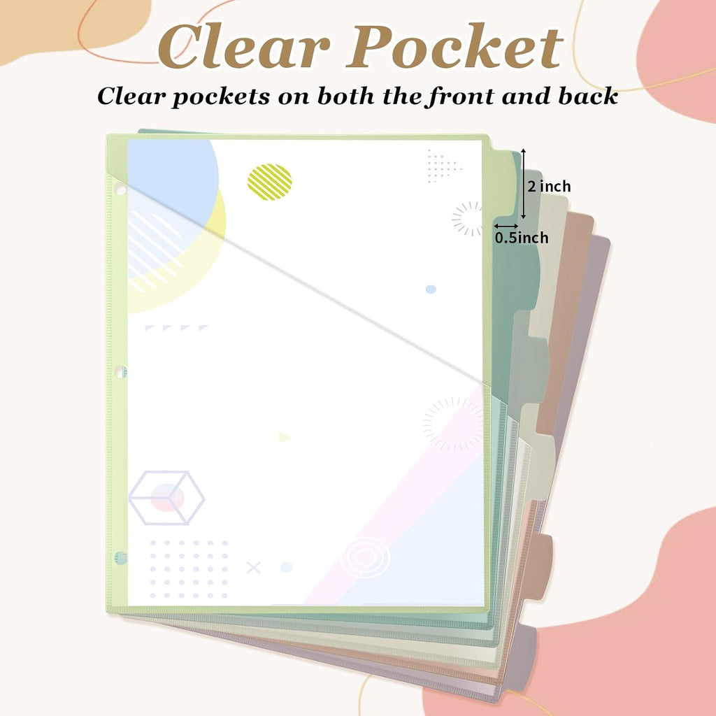 24 Pcs Binder Dividers for 3 Rings Binders Index Dividers with Two Clear Pockets Plastics Sheets Protectors with Tab