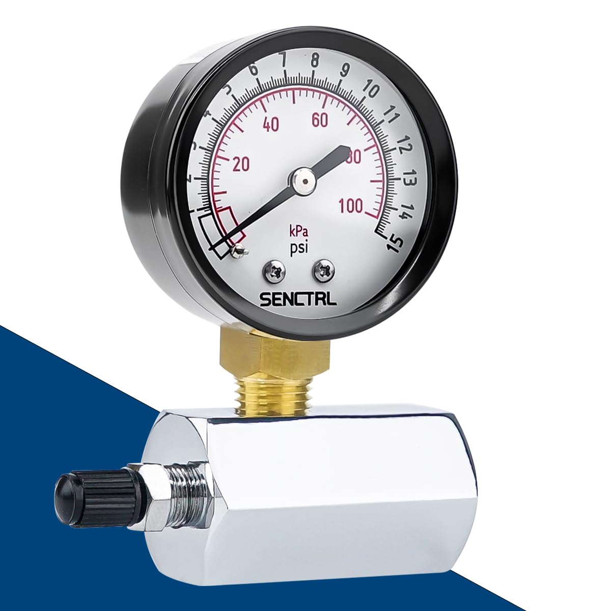 SENCTRL 0-15 Psi Gas Pressure Test Gauge, 3/4" FNPT Connection