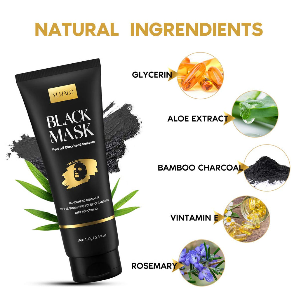 Blackhead Remover Mask Kit, Charcoal Peel Off Facial Mask with Brush and Pimple Extractors, Deep Cleansing for Face