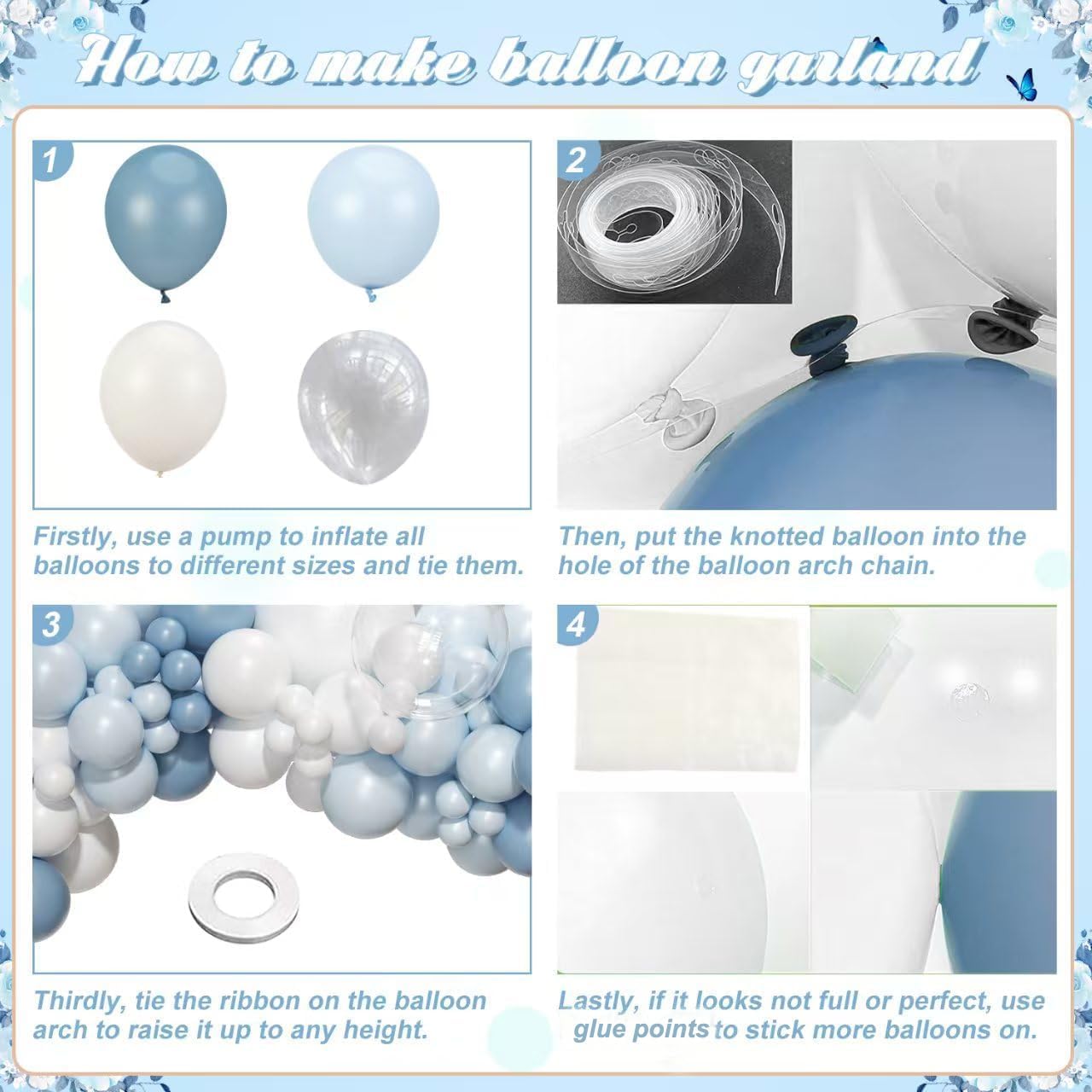 Dusty Blue Balloon Arch Kit 126 Pcs Light Blue and White Balloon Arch Garland Kit Include Macaron Balloons for