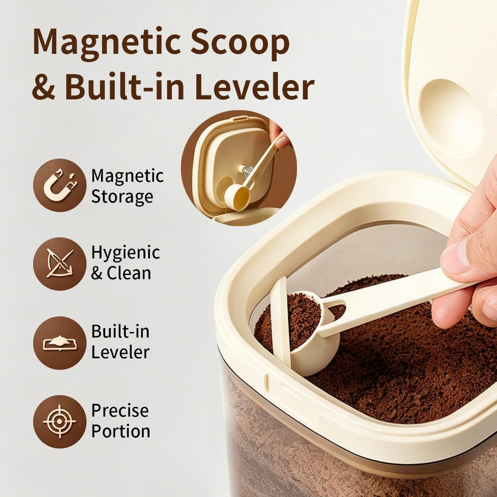 Airtight Food Storage Container with Magnetic Scoop & Built-in Leveler, 800ML Coffee Canister with Date Tracker, BPA