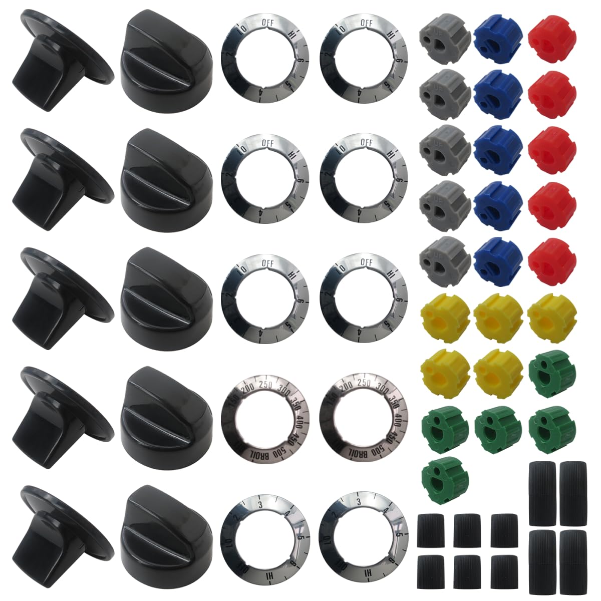Icelily Electrical Stove Knob Kit for TJ KN002 and 61201, Universal Oven Control Knobs Set with Burner Dials for Range